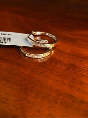 Classic Silver-Tone Natural Diamond Huggie Earrings